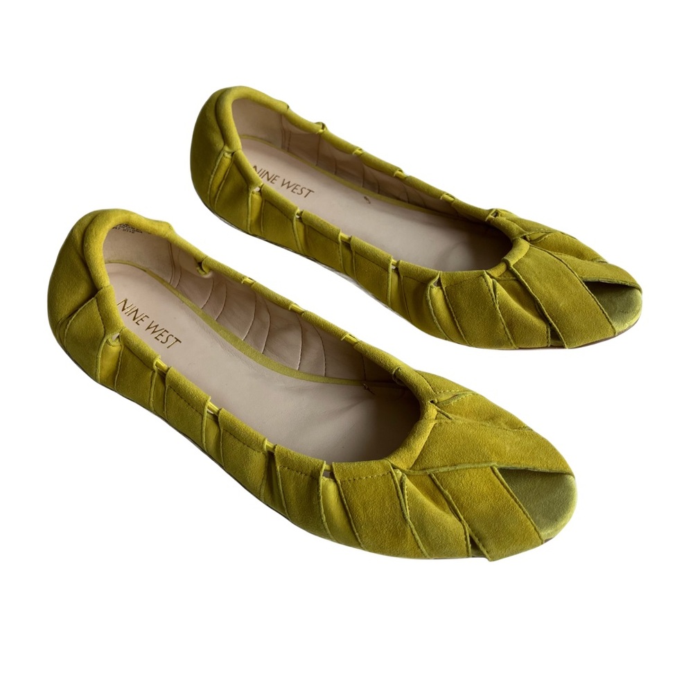 Nine West Munchkin Ballet Flats Size 11 Yellow Suede Peep Toe Cutouts Slip Ons